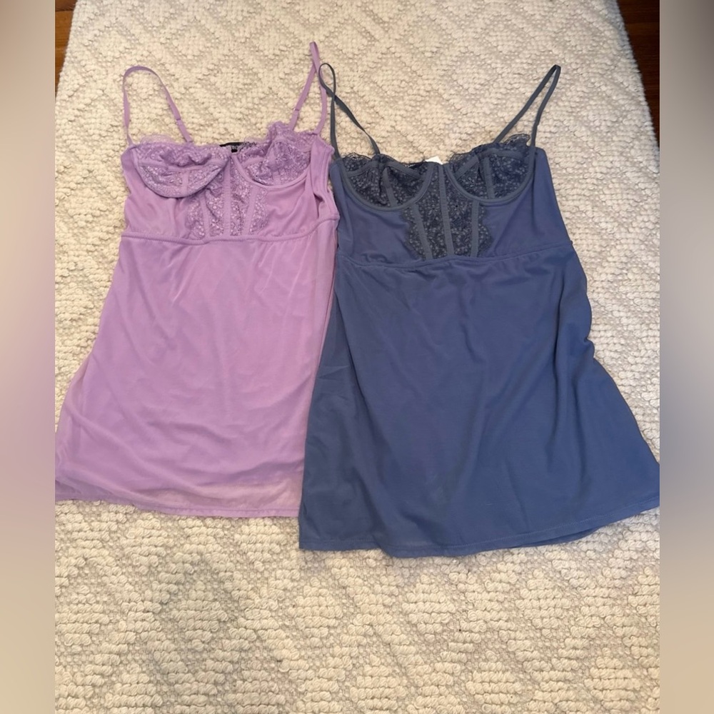 Urban Outfitters Lavender and Blue Corset Dresses with Lace Trim